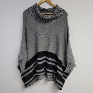 Maeve Anthropologie Keisha Poncho Sweater Sz XS/S Cowl Neck Gray Black Oversized